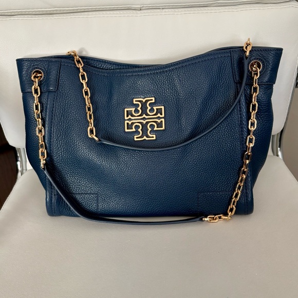 Tory Burch Handbags - Tory Burch Britten Small Slouchy Tote in Blue/Teal with Gold Chain Strap